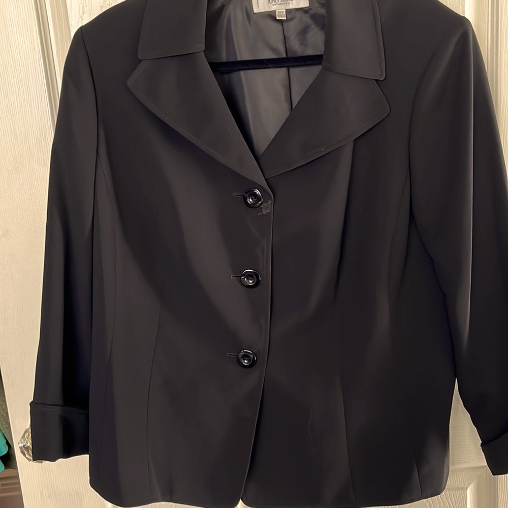 JONES STUDIO Women’s Size 18W Rich Black Polyester Blazer/Jacket